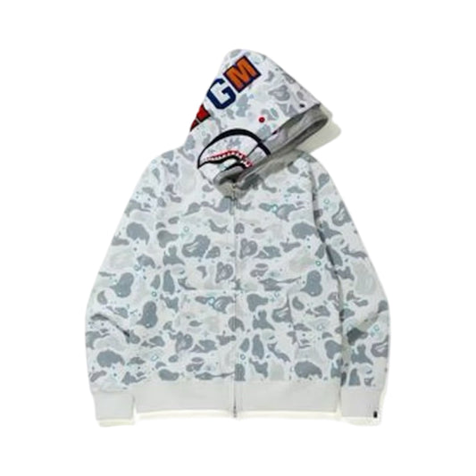 Bape Double Hoodie Shark Camo White
