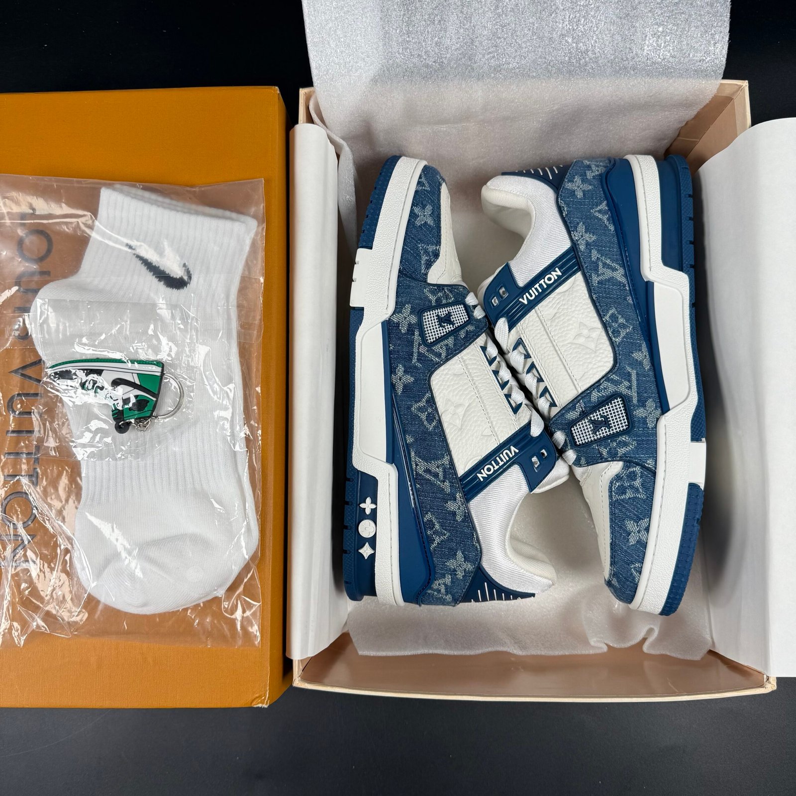 Sneaker Monogram Denim Bianco Blu - Image 3