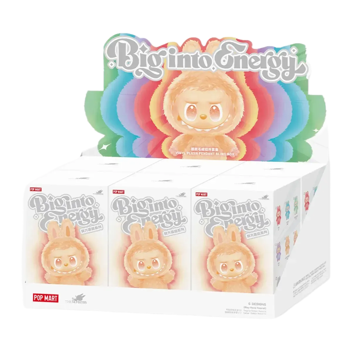 POP MART THE MONSTERS LABUBU BIG INTO ENERGIY SERIE VINYL PELUCHE PENDENTE CUSTODIA SIGILLATA (6 SCATOLE CIECHE)